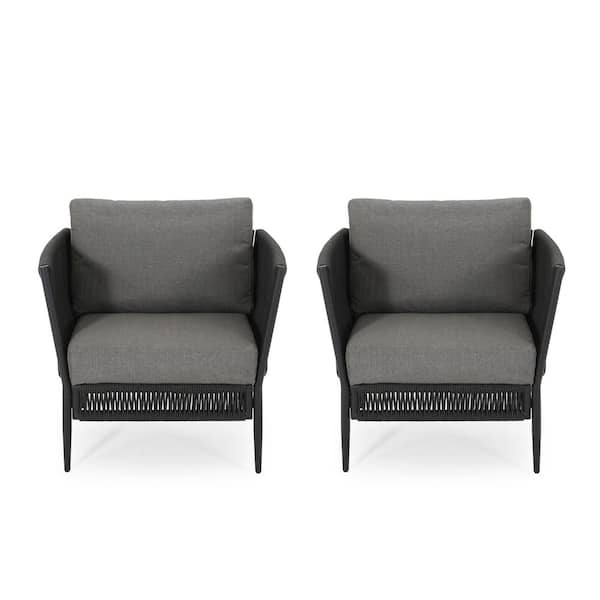 Grey Woven Rope Wicker Outdoor Lounge Chair with Grey Cushion