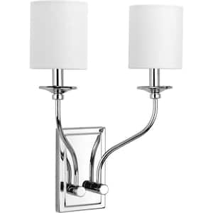 Bonita Collection 2-Light Polished Chrome Wall Sconce with White Linen Shade