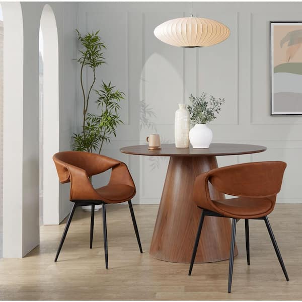 Curvo Black Metal and Camel Faux Leather Upholstered Chair (Set of 2)