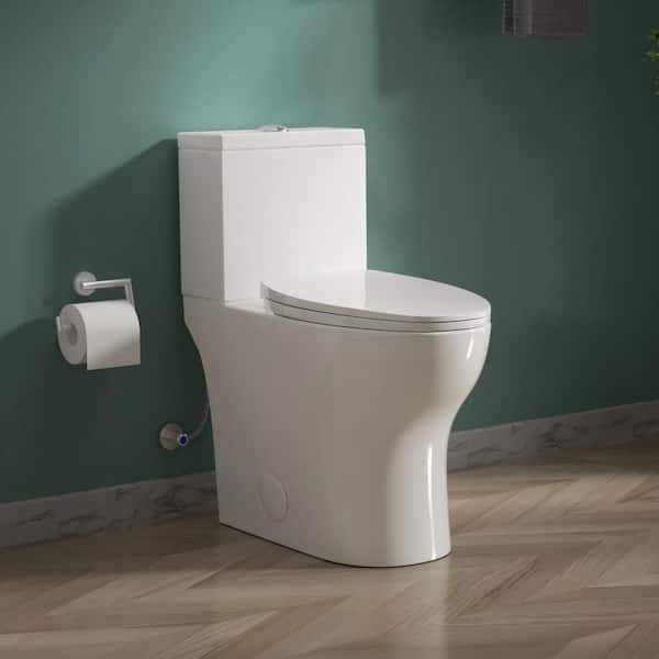 17 in. Chair Height Dual Flush 1.0/1.28 GPF Elongated Toilet 2-Piece Toilet in White w/ Soft Close Seat Map Flush 1000g