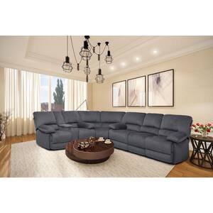 359 in. Slope Arm 3-Piece 6-Seater Reclining Sofa Set in Gray