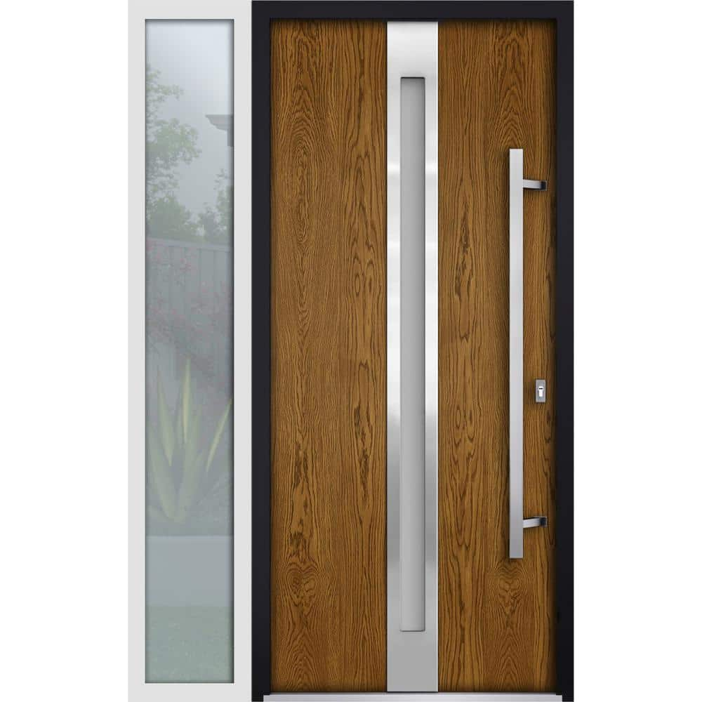 Vdomdoors In X In Left Hand Inswing Sidelight Frosted Glass Natural Oak Steel Prehung