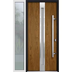 48 in. x 80 in. Left-Hand/Inswing Sidelight Frosted Glass Natural Oak Steel Prehung Front Door with Hardware