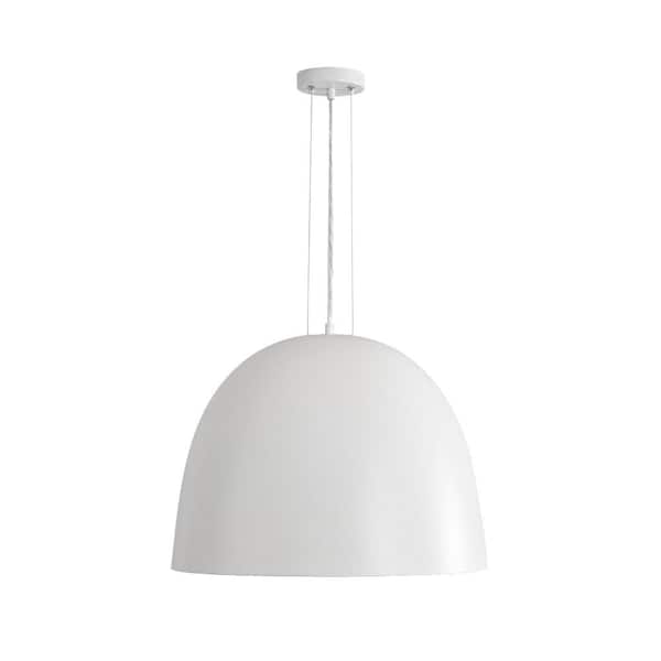 PCover 1-Light 22 in.W Matte White Industrial Rustic/Iron Bowl Pendant Light with Metal Shade for Living Room/Kitchen