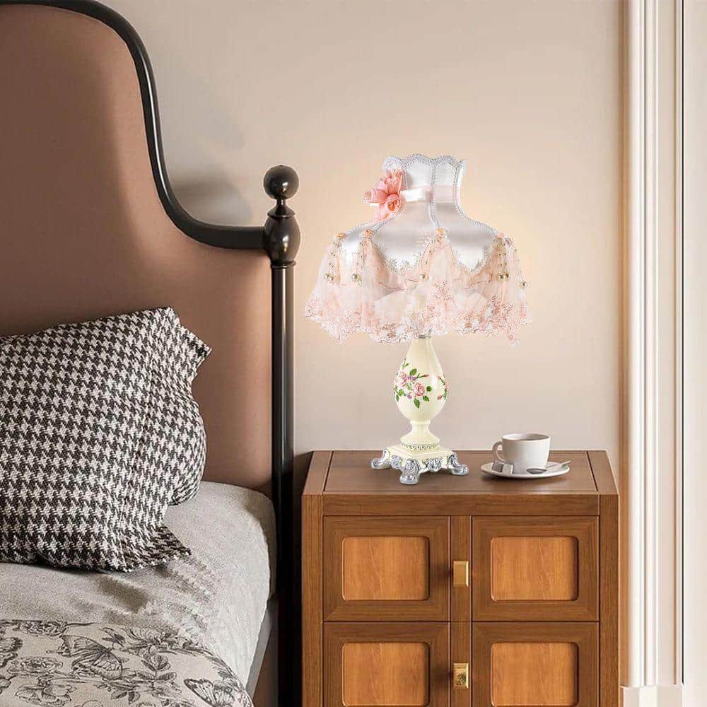 OUKANING 21.2 in. Pink and Beige Princess Style Plug-In Stained