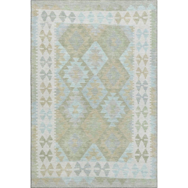 Mayfield Premium Machine Washable Abstract AMF1915 Sage 5 ft. x 7 ft. 6 in. Area Rug