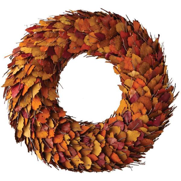 Home Decorators Collection 28 in. Artificial Harvest Wreath with Orange Dried Leaves