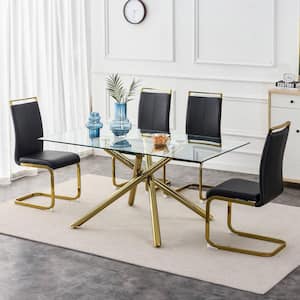 Black Modern Dining Chairs Set of 4, PU Faux Leather Kitchen Dining Chair, C-Shaped Metal Legs Side Chairs for Kitchen