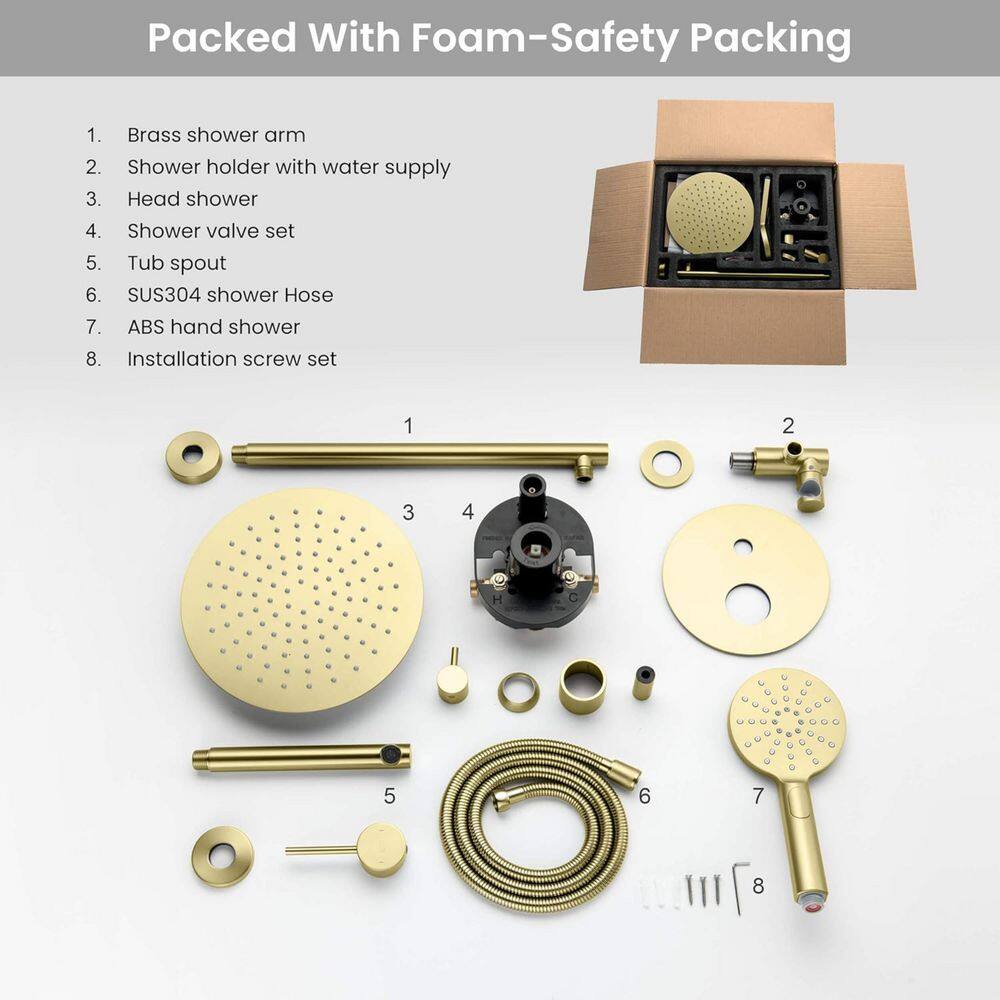 Brushed Gold Circular 3-Function Shower System with Brass Valve