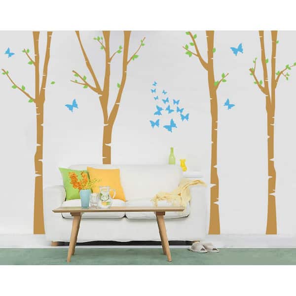 Pop Decors 124 in. x 102 in. 4-Super Colorful Birch Trees Removable Wall Decal