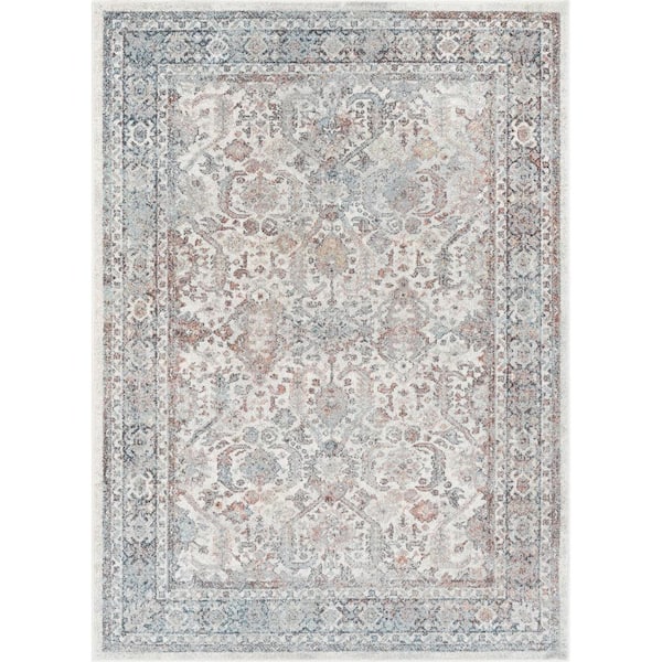 Rodeo Salida Grey Beige 5 ft. 3 in. x 7 ft. 3 in. Vintage Oriental Botanical Border Area Rug