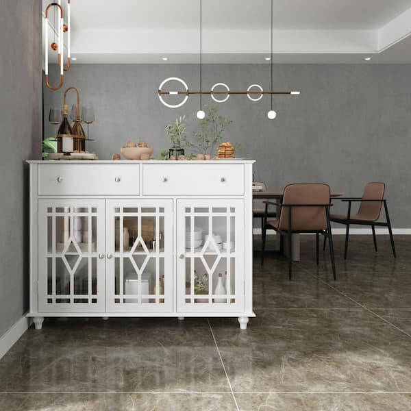 FUFU&GAGA White Wooden Sideboard with 2-Drawer and 3-Door, 47.2 in. W x 35.4 in. H x 15.7 in. D