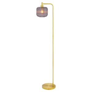Elaine 62.75 in. Brushed Gold-Colored Floor Lamp with Smoky Purple Contoured Glass Shade