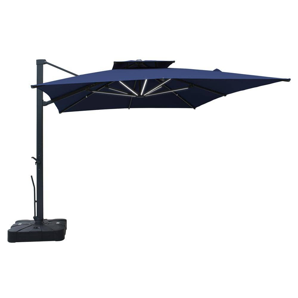 13 ft. x 10 ft. Rectangular Outdoor Patio Cantilever Umbrella in Navy Blue with Stand and LED Strip -  Mondawe, MYD1013LNVB