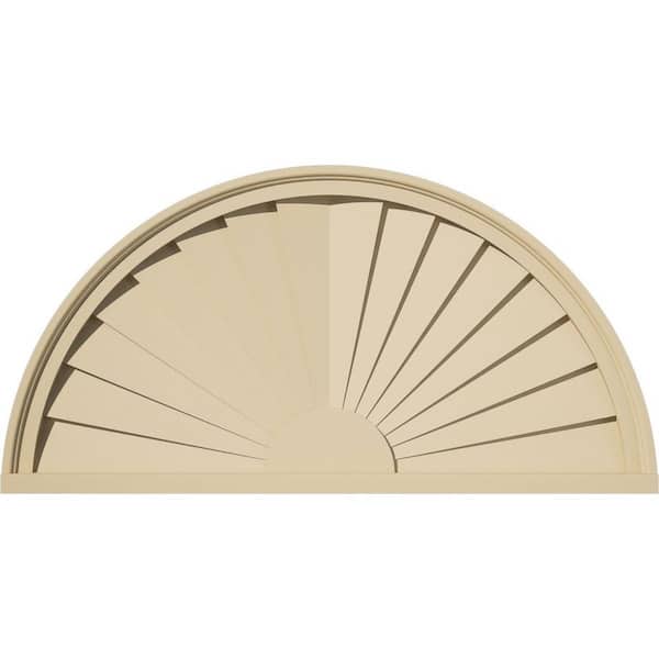 34-in W x 17-in H x 2-in P Half Round Sunburst Signature Urethane Pediment, Primed Tan