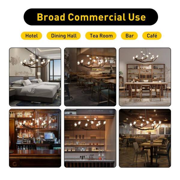 OUKANING 12-Light Vintage Style Adjustable Height Brown Resin