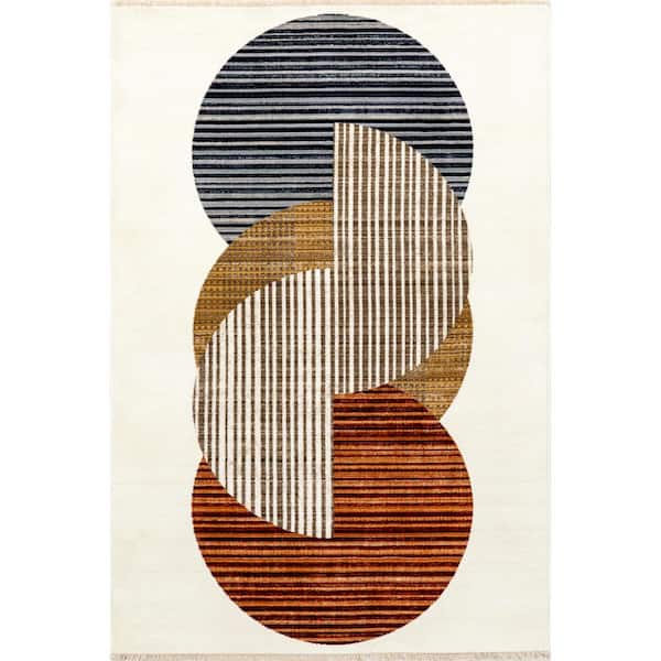 nuLOOM Aziza Modern Circles Fringe Beige 5 ft. x 7 ft. 10 in. Area Rug