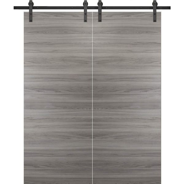 Sartodoors 0010 60 in. x 96 in. Fluch Ginger Ash Finished Wood Sliding Barn Door with Hardware Kit Black
