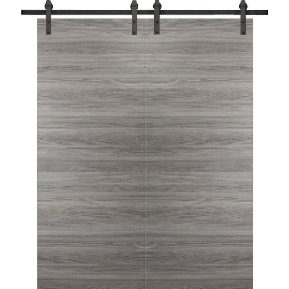 Assemble Required 0010 72 in. x 84 in. Fluch Gray Finished Wood Sliding Barn Door with Hardware Kit Black price history on PriceWatchPro