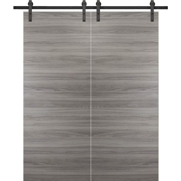 Sartodoors 0010 36 in. x 96 in. Flush Grey Matte Finished Wood Sliding Barn Door with Hardware Kit Black