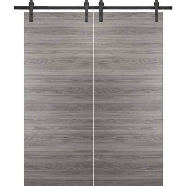 Sartodoors 0010 64 in. x 80 in. Flush Grey Matte Finished Wood Sliding Barn Door with Hardware Kit Black