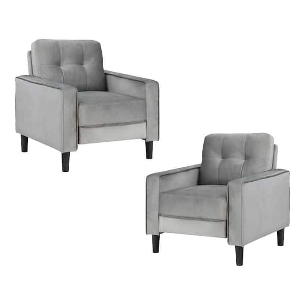 EVERGLADE HOME Talon 32.5 in. W Square Arm Velvet Straight Rectangle Chair in Gray (Set of 2)