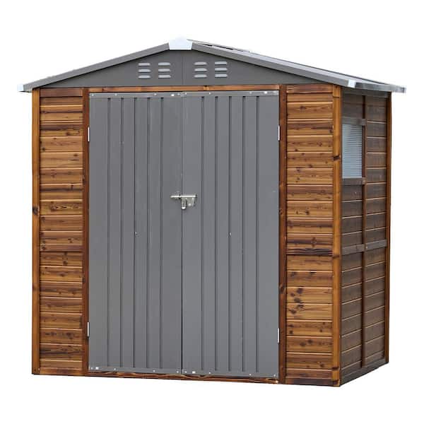 6 ft. W x 4 ft. D Outdoor Storage Brown Wood Shed with Sloping Roof and Double Lockable Door in Gray (24 sq. ft. )