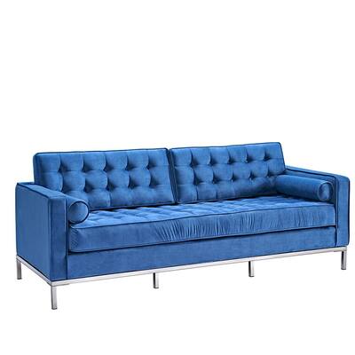 Modern 32.28 in. Blue Solid Velvet 2-Seats English Rolled Arm Sofa with Arms