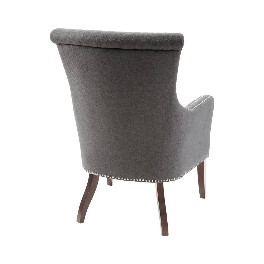 Gray Quilted Wood Traditional Accent Chair