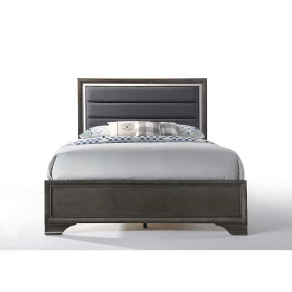 Acme Furniture Carine II Gray Wood Frame Queen Panel Bed with Tufted and Upholstery