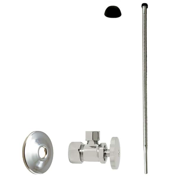 Westbrass 5/8 in. x 3/8 in. OD x 20 in. Corrugated Riser Supply Line Kit with 1/4-Turn Round Handle Angle Valve, Polished Nickel