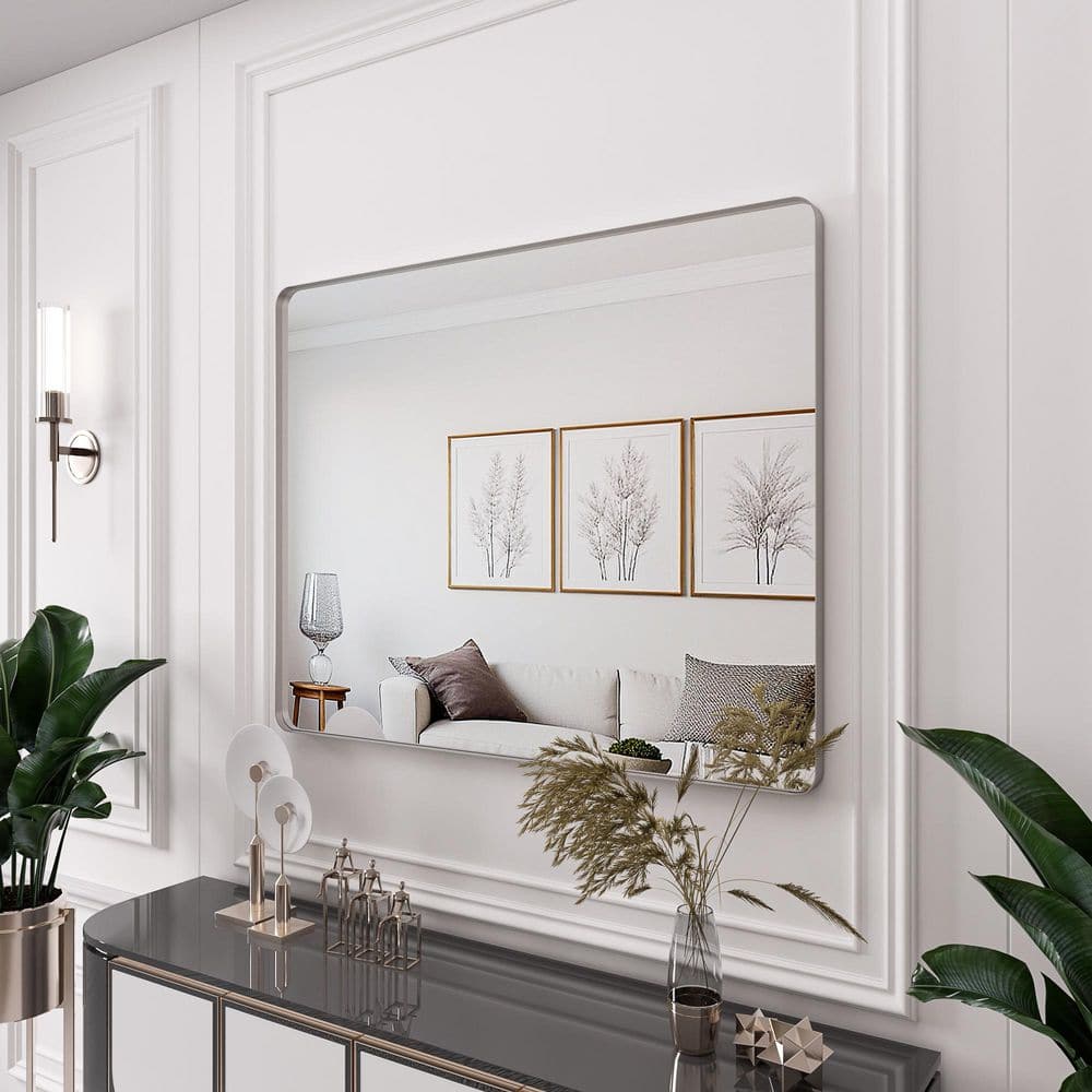 40 in. W x 32 in. H Rounded Rectangle Framed Wall Bathroom Vanity Mirror in Brushed Nichel price history on PriceWatchPro