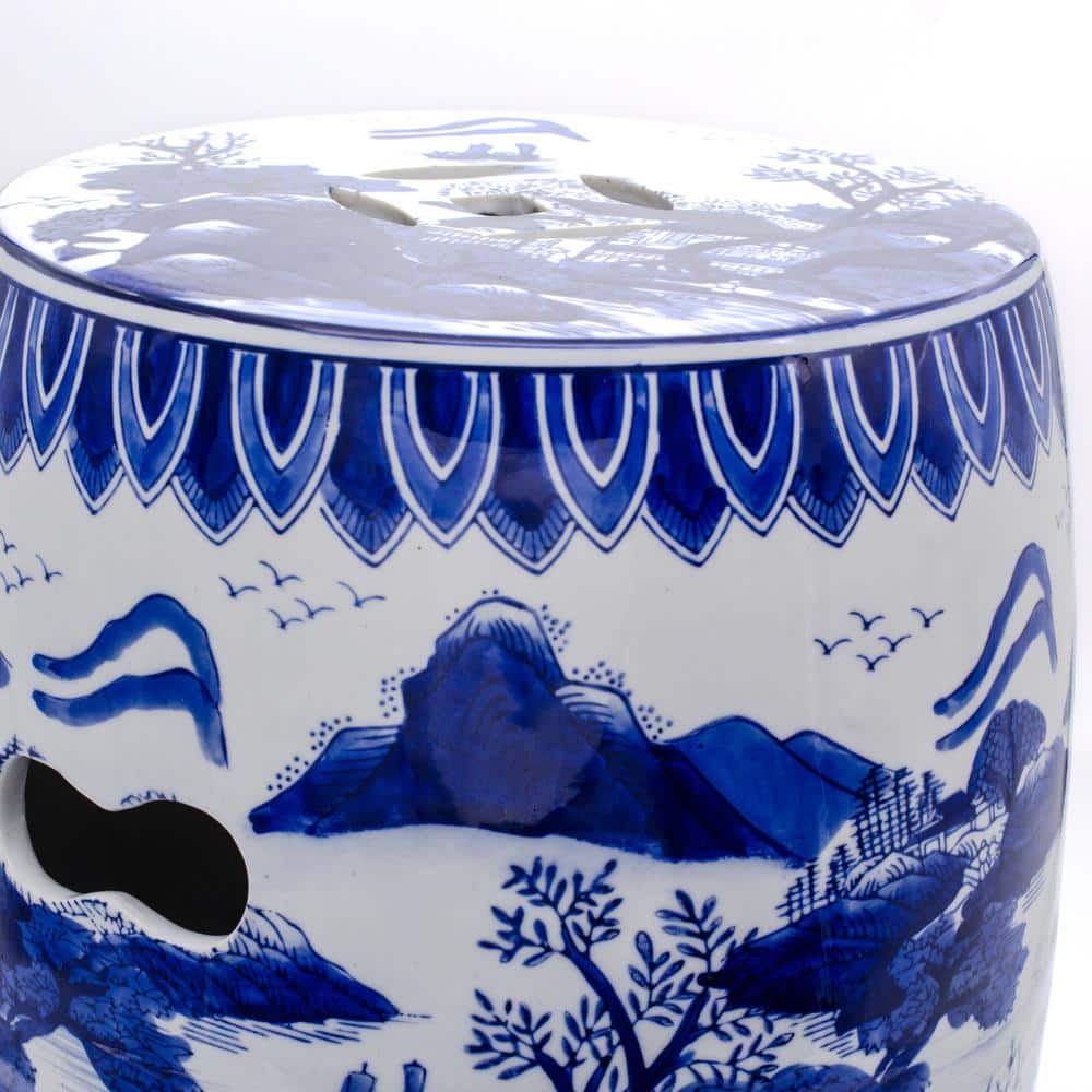 Royal Blue Ceramic Garden Landscape Drum Stool