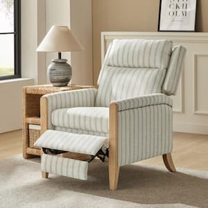 Ugo Blue Polyester Push Back Manual Recliner with Solid Wood Legs