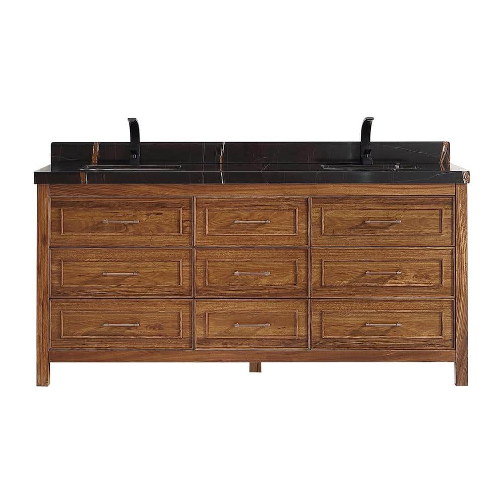 Luxury Ebony Series 72 in. 1 Freestanding Light Brown Finish Bath Vanity with 2 in. Black Natural Marble Top Assembled price history on PriceWatchPro