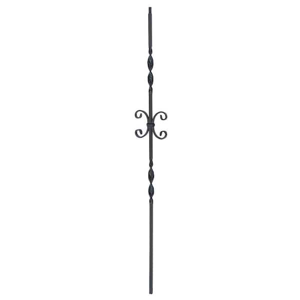 arteferro 44 in. x 1/2 in. Smooth Bar Dual Ribbon Twist 4 in. Scroll Classic Black Powder Coated Wrought Iron Baluster