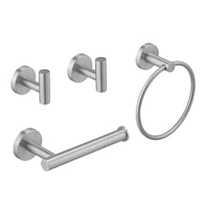 Bathroom Hardware 4-Piece Bath Hardware Set with Towel Ring, Robe Hook, Toilet Paper Holder in Brushed Nickel