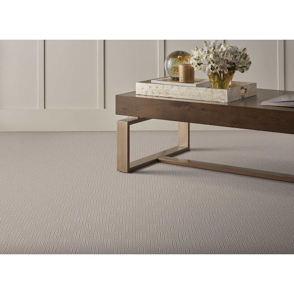 Upland Grid Pebblestone Gray 13.2 ft. 34 oz. Wool Pattern Installed Carpet