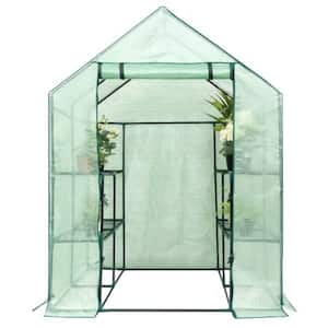 56 in. W x 56 in. D x 77 in. H Green Portable Gardening Plant Walk-in 8 Shelves Greenhouse