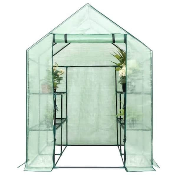 Alpulon 56 in. W x 56 in. D x 77 in. H Green Portable Gardening Plant Walk-in 8 Shelves Greenhouse