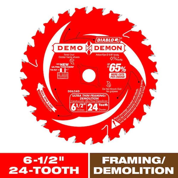 DIABLO 6-1/2in. x 24-Teeth Demo Demon Ultra-Thin Framing/Demolition Saw Blade for Wood
