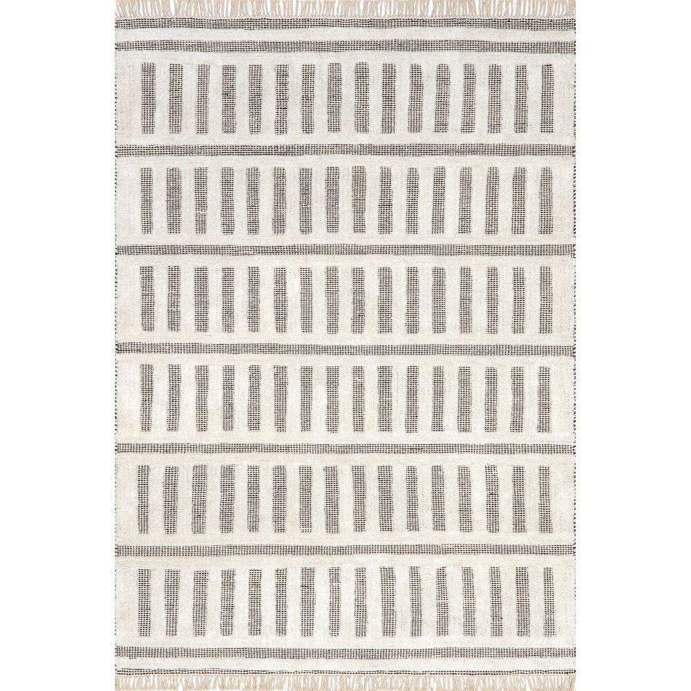 Merrick Tasseled Cotton and Wool Area Rug in Off-White and Gray