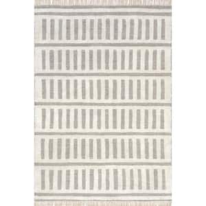 Emily Henderson Merrick Tasseled Cotton and Wool Ivory 10 ft. x 14 ft. Indoor/Outdoor Patio Rug