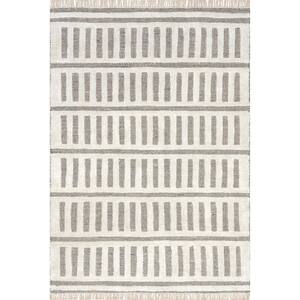Emily Henderson Merrick Tasseled Cotton and Wool Ivory 4 ft. x 6 ft. Indoor/Outdoor Patio Rug