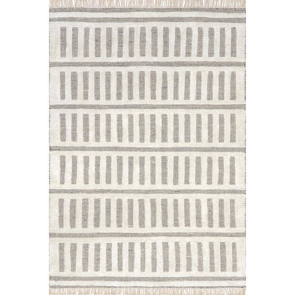 RUGS USA Emily Henderson Merrick Tasseled Cotton and Wool Ivory 5 ft. x 8 ft. Indoor/Outdoor Patio Rug