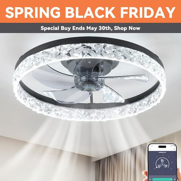 Ltemziiy 20 in. Indoor Low Profile Ceiling Fans with Lights, Remote DC Quiet Motor Stepless Dimmable 6 Speeds for Bedroom-Black