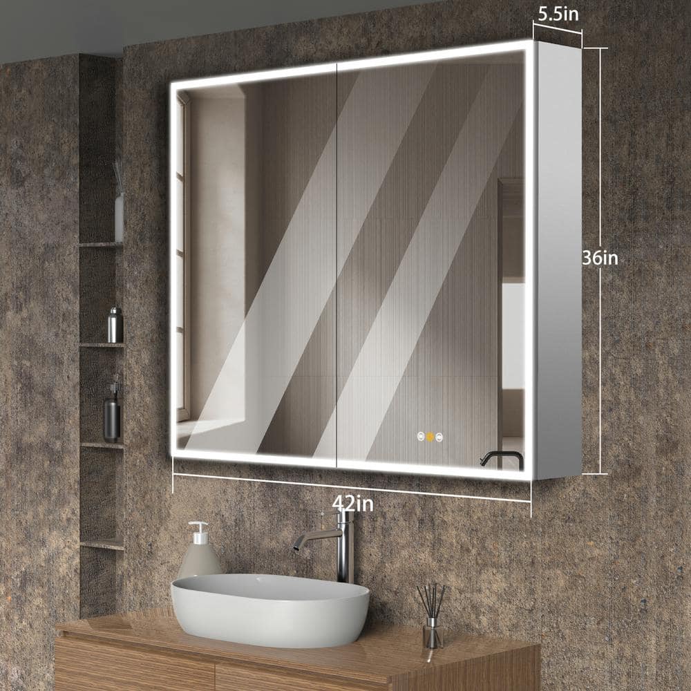 Large Gray Aluminum Surface Mount Medicine Cabinet with LED Mirror
