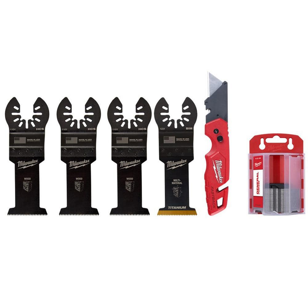 Milwaukee 13/8 in. MultiTool Oscillating Blade Set (4Piece) w/Folding Utility Knife 50Pack