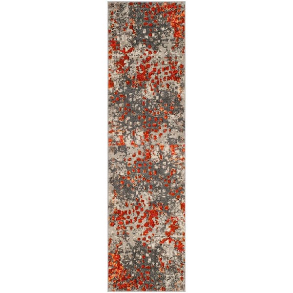 SAFAVIEH Monaco Gray/Orange 2 ft. x 12 ft. Geometric Runner Rug