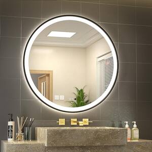32 in. W x 32 in. H Large Round Framed Anti-Fog Human Body Sensor Wall Mount Bathroom Vanity Mirror in Silver